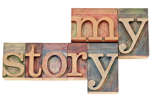 "My Story" spelled with wood blocks