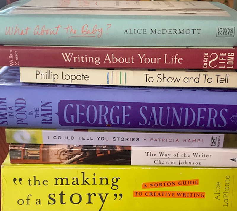 Stack of books about writing
